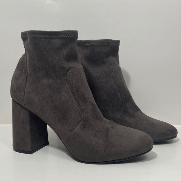 Abound Grey Faux Suede Chunky Sock Heel Booties - Picture 1 of 8